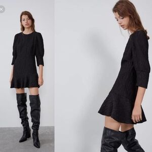 Zara Textured Weave Dress Black Flare XS